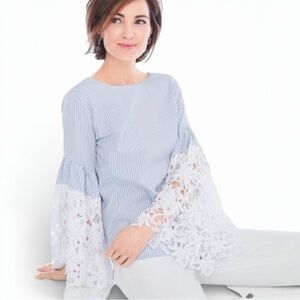 Chico’s Black Label Lace Cuff Top in Hampton Blue